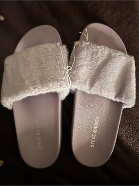 Steve Madden Plush Slide Sandals - lavender